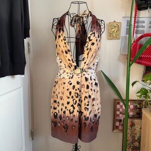 Bebe Leopard Print Halter Neck Mini Dress M